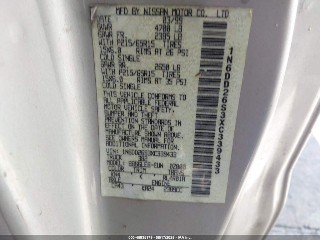 1N6DD26S3XC339433 1999 NISSAN FRONTIER photo no. 9