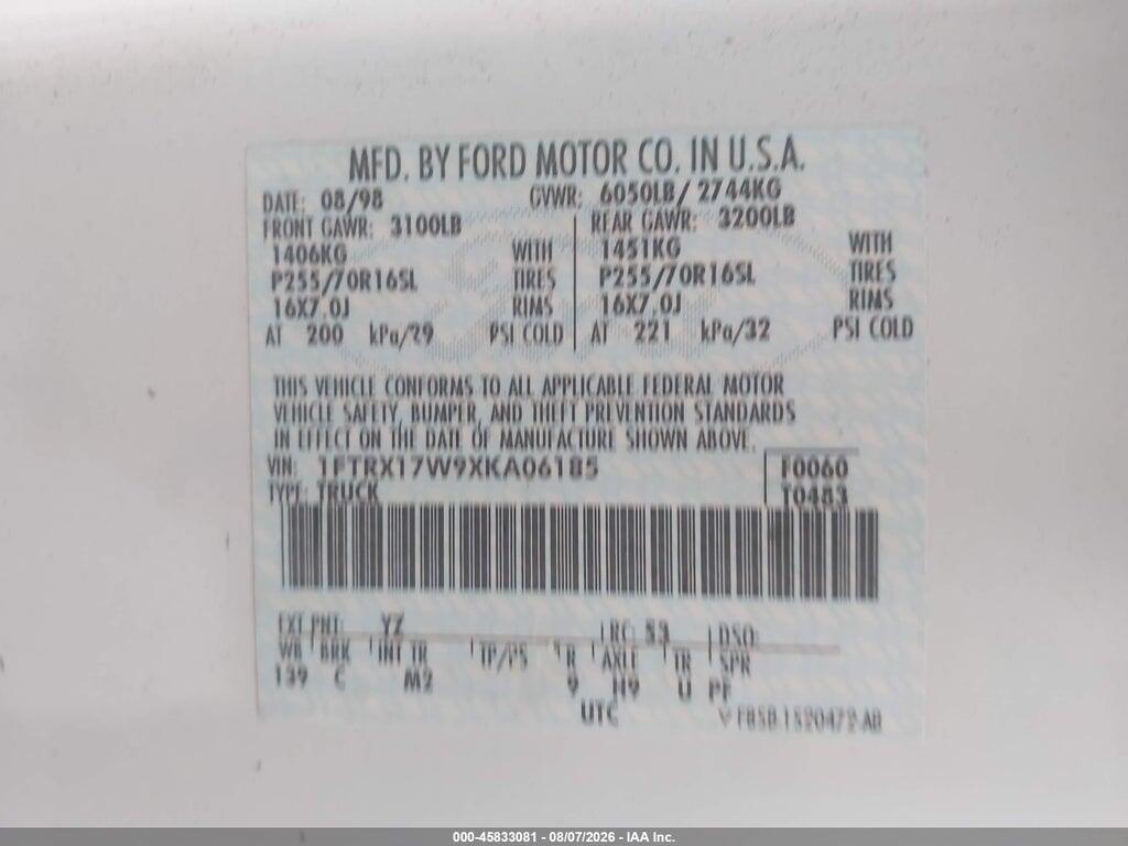 1FTRX17W9XKA06185 1999 FORD F-150 photo no. 9