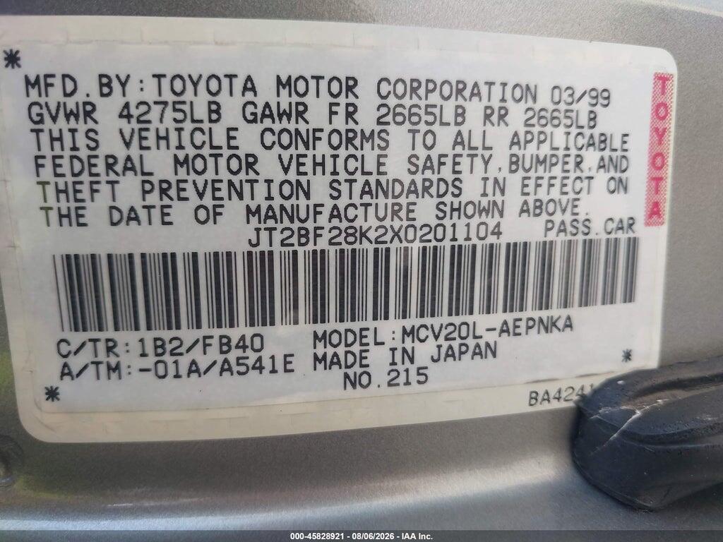 JT2BF28K2X0201104 1999 TOYOTA CAMRY photo no. 9