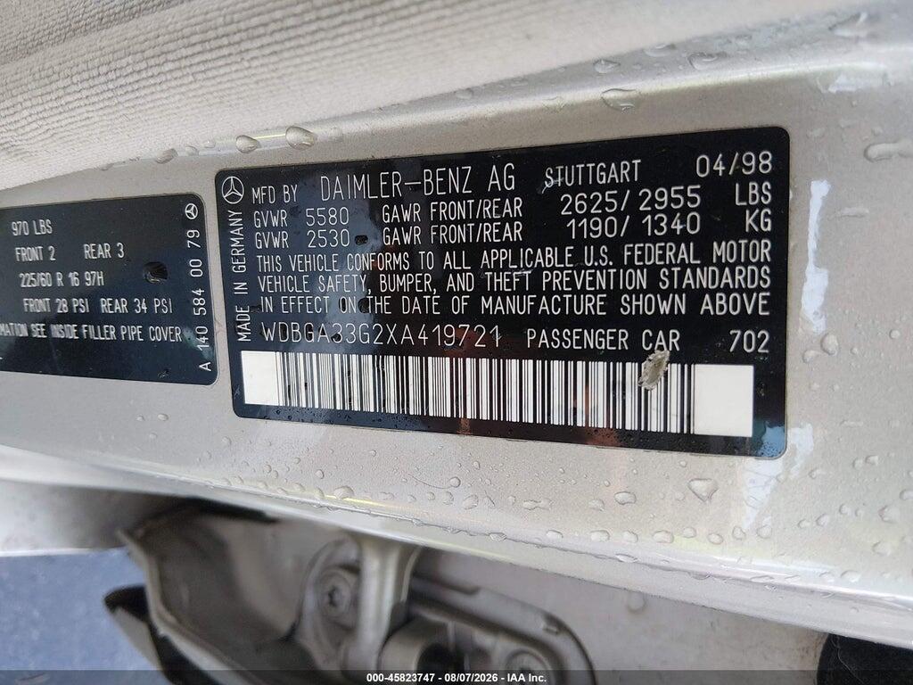 WDBGA33G2XA419721 1999 MERCEDES-BENZ S 320 photo no. 9