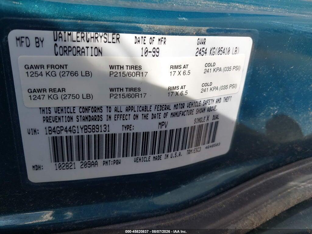 1B4GP44G1YB589131 2000 DODGE GRAND CARAVAN photo no. 9