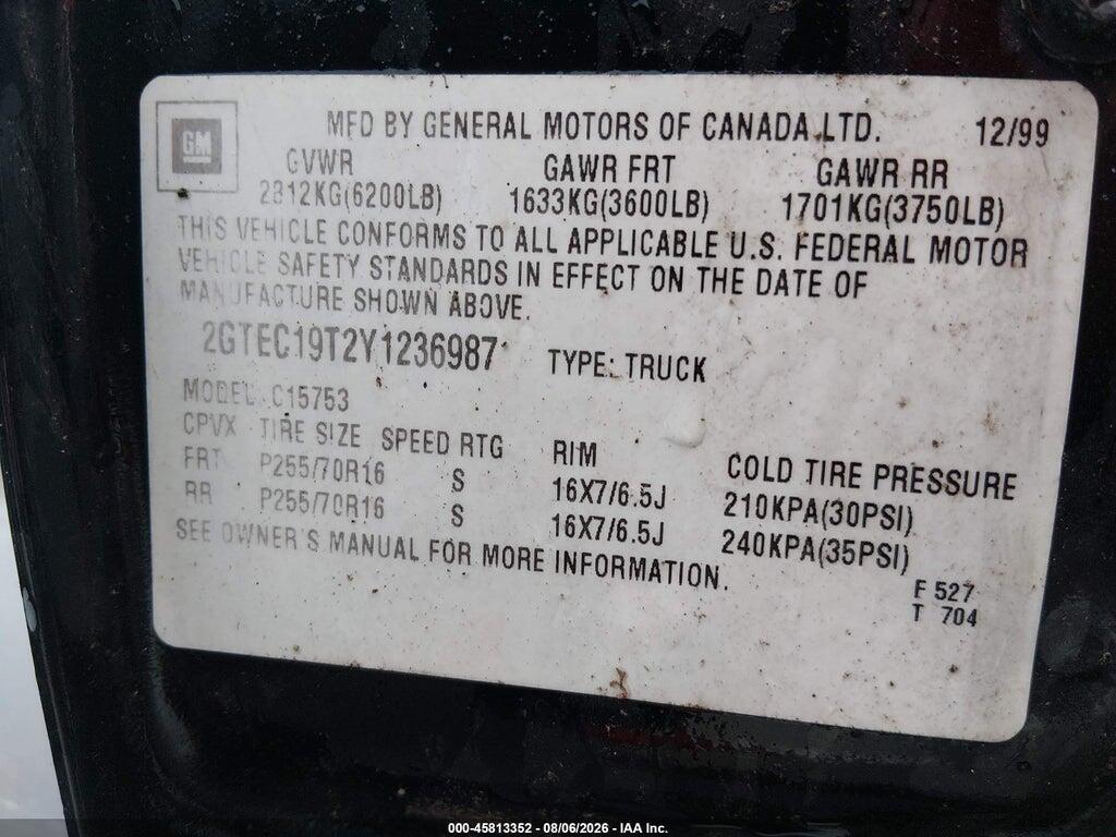 2GTEC19T2Y1236987 2000 GMC SIERRA 1500 photo no. 9