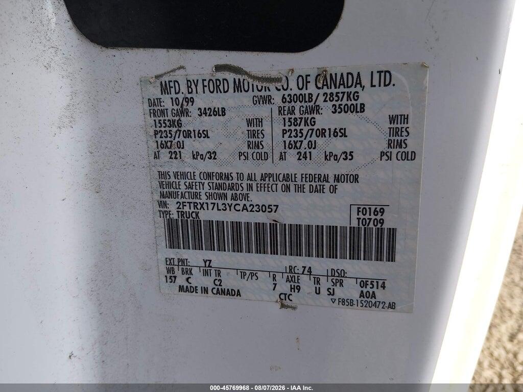 2FTRX17L3YCA23057 2000 FORD F-150 photo no. 9