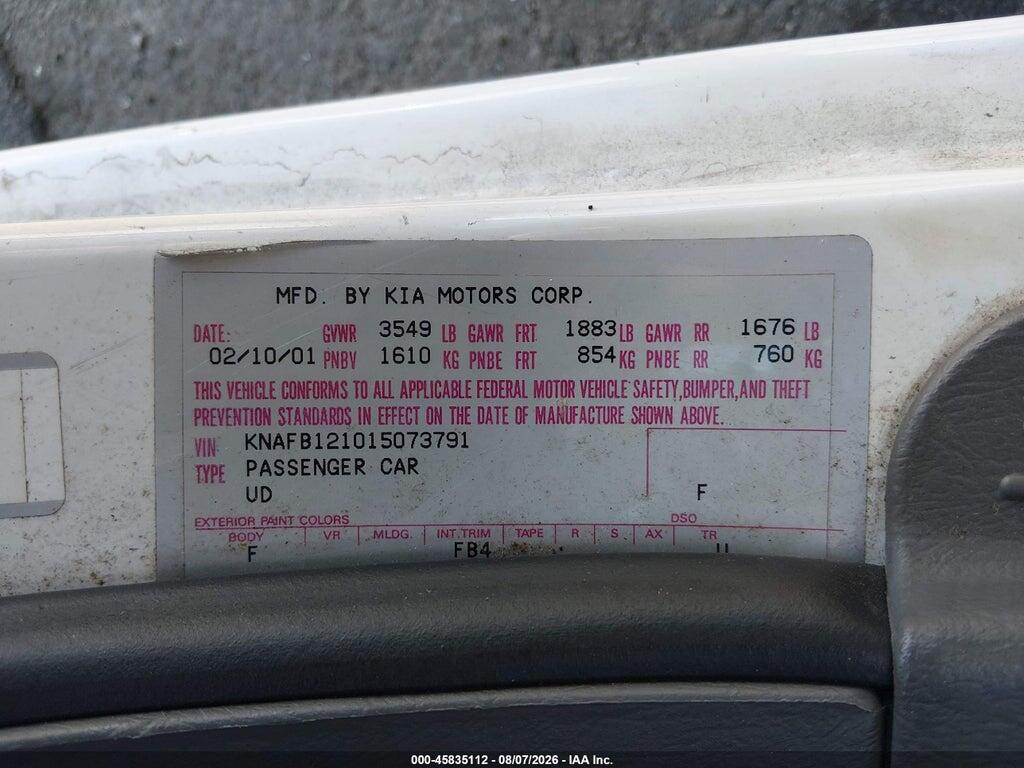 KNAFB121015073791 2001 KIA SEPHIA photo no. 9