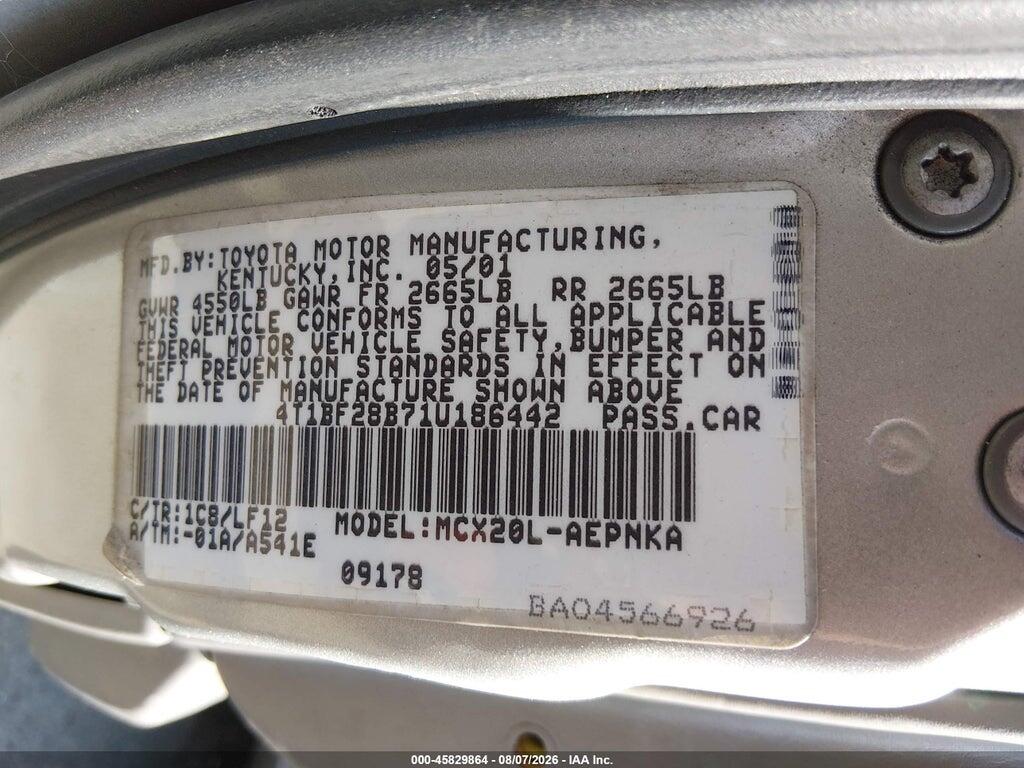 4T1BF28B71U186442 2001 TOYOTA AVALON photo no. 9