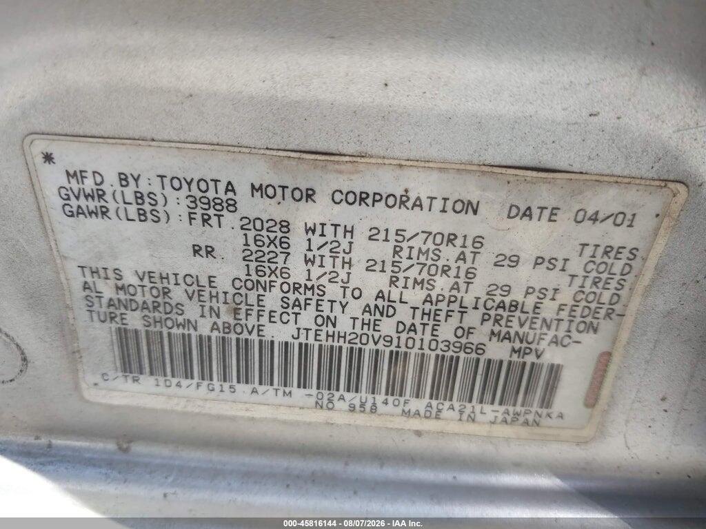 JTEHH20V910103966 2001 TOYOTA RAV4 photo no. 9