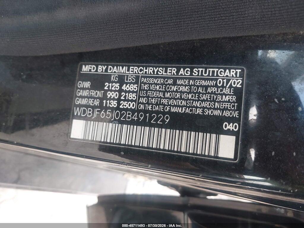 WDBJF65J02B491229 2002 MERCEDES-BENZ E 320 photo no. 9