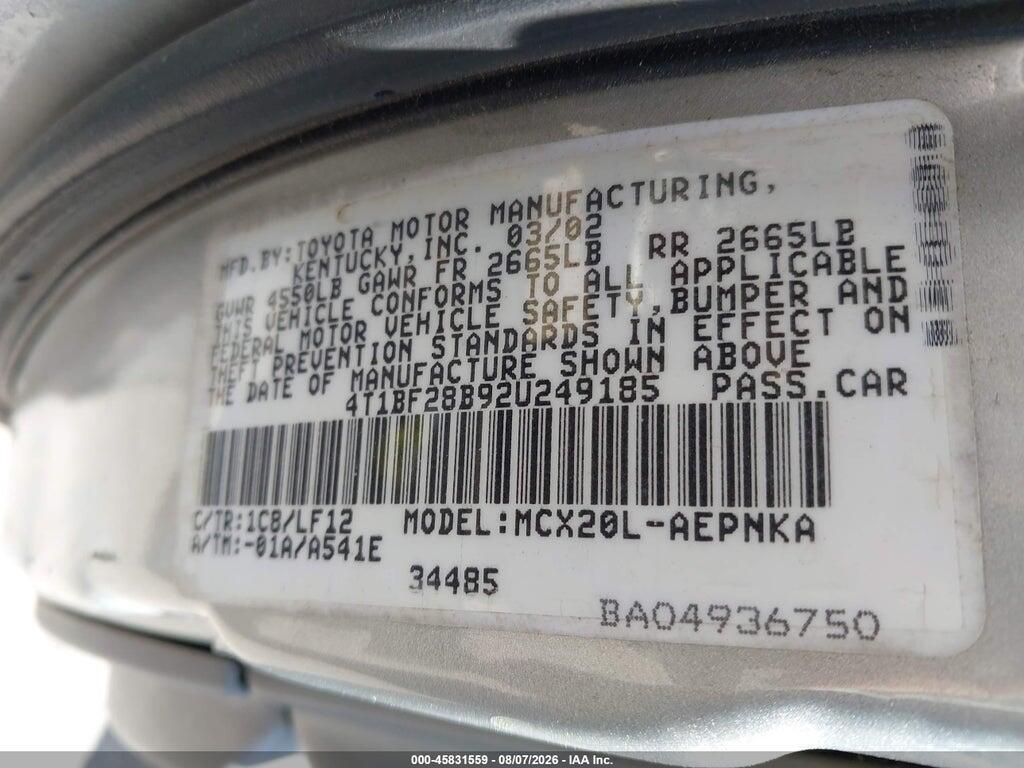4T1BF28B92U249185 2002 TOYOTA AVALON photo no. 9
