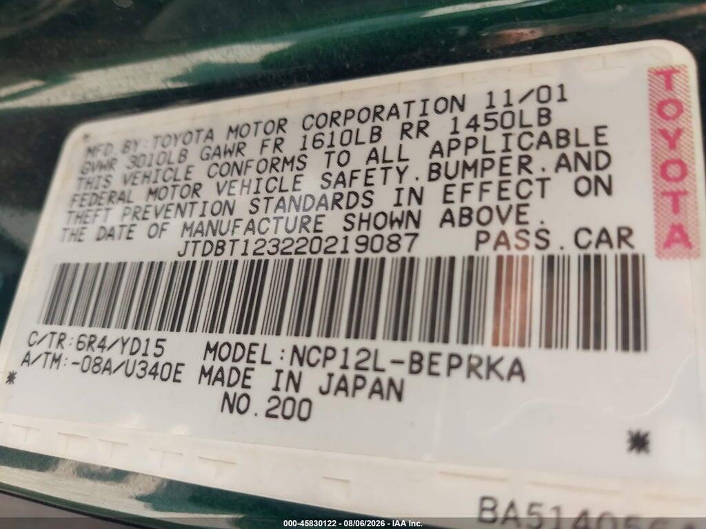 JTDBT123220219087 2002 TOYOTA ECHO photo no. 9