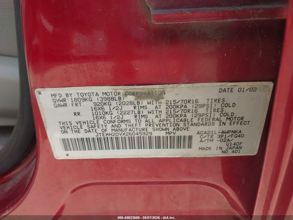 JTEHH20VX26045929 2002 TOYOTA RAV4 photo no. 9