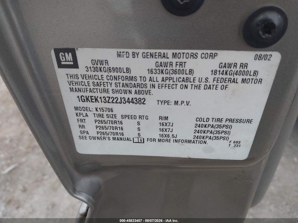 1GKEK13Z22J344382 2002 GMC YUKON photo no. 9