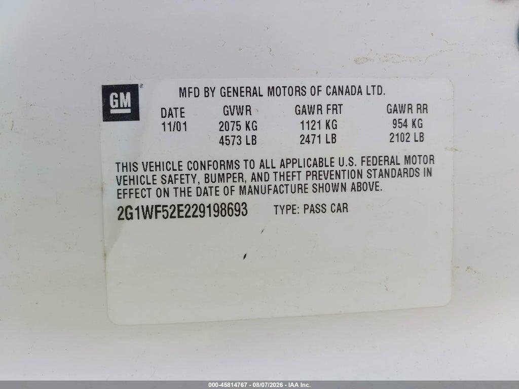 2G1WF52E229198693 2002 CHEVROLET IMPALA photo no. 9
