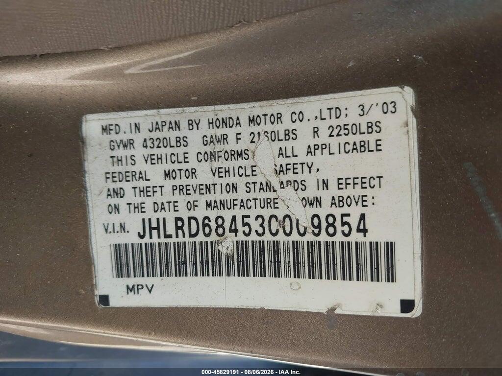 JHLRD68453C009854 2003 HONDA CR-V photo no. 9
