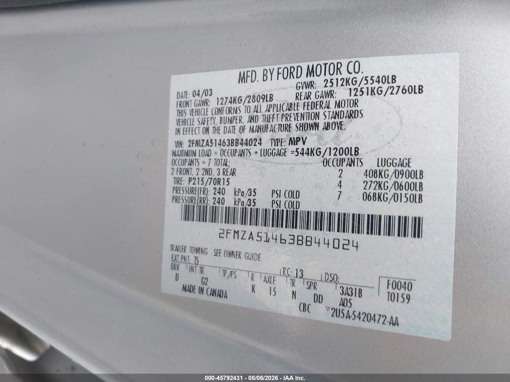 2FMZA51463BB44024 2003 FORD WINDSTAR photo no. 9