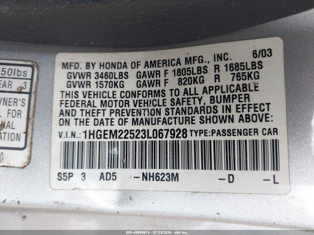 1HGEM22523L067928 2003 HONDA CIVIC photo no. 9