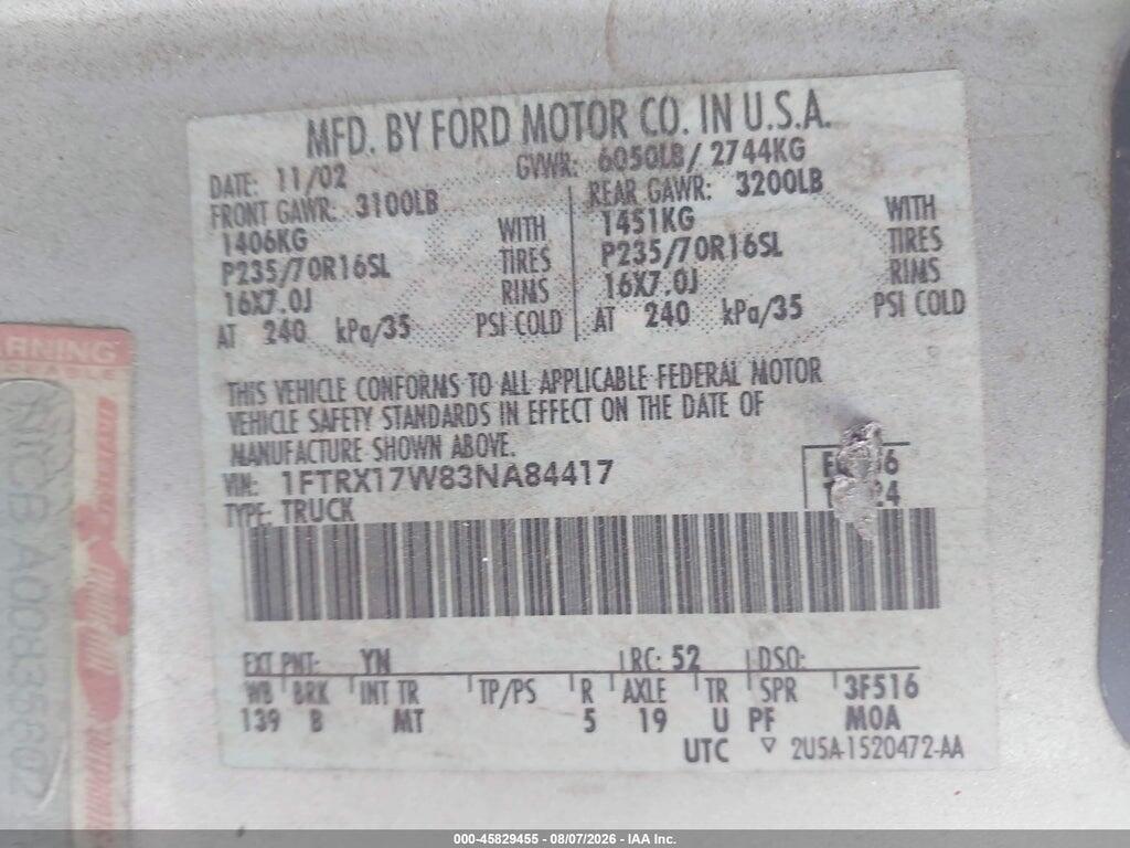 1FTRX17W83NA84417 2003 FORD F-150 photo no. 9
