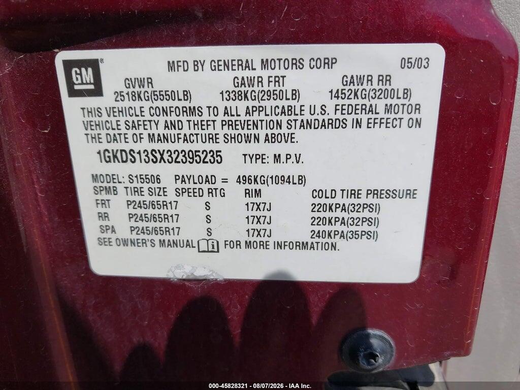 1GKDS13SX32395235 2003 GMC ENVOY photo no. 9