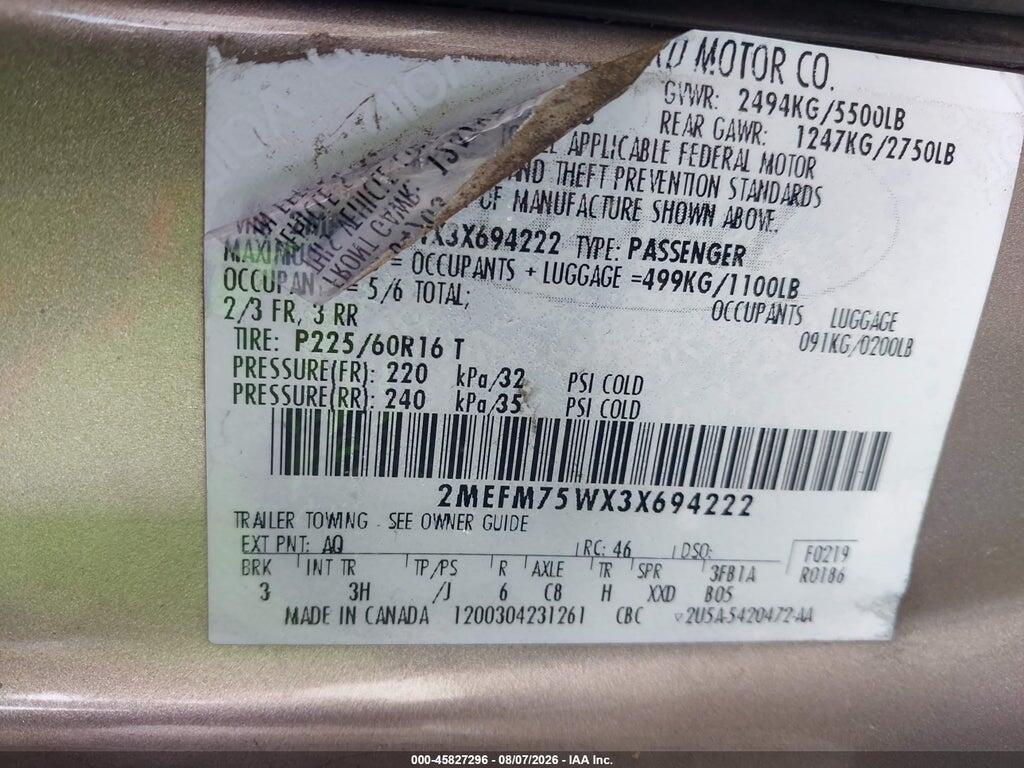 2MEFM75WX3X694222 2003 MERCURY GRAND MARQUIS photo no. 9