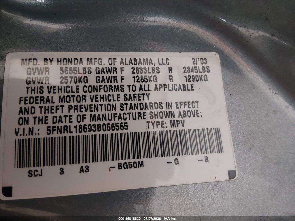 5FNRL18693B066565 2003 HONDA ODYSSEY photo no. 9