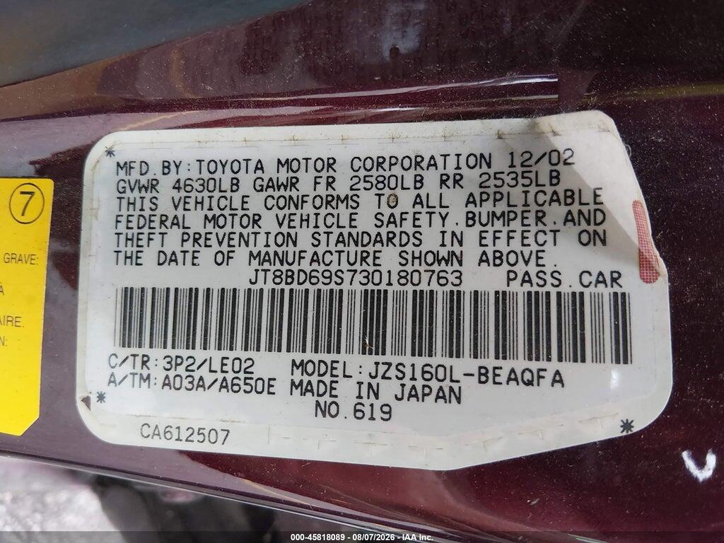 JT8BD69S730180763 2003 LEXUS GS 300 photo no. 9
