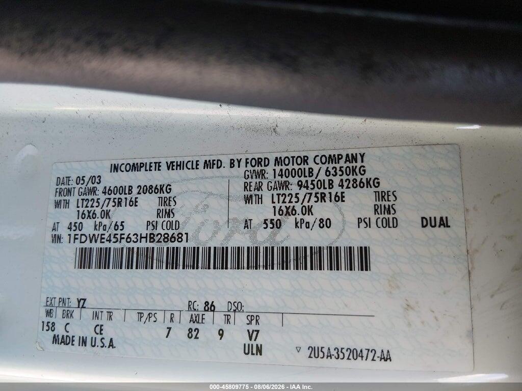 1FDWE45F63HB28681 2003 FORD E-450 CUTAWAY photo no. 8