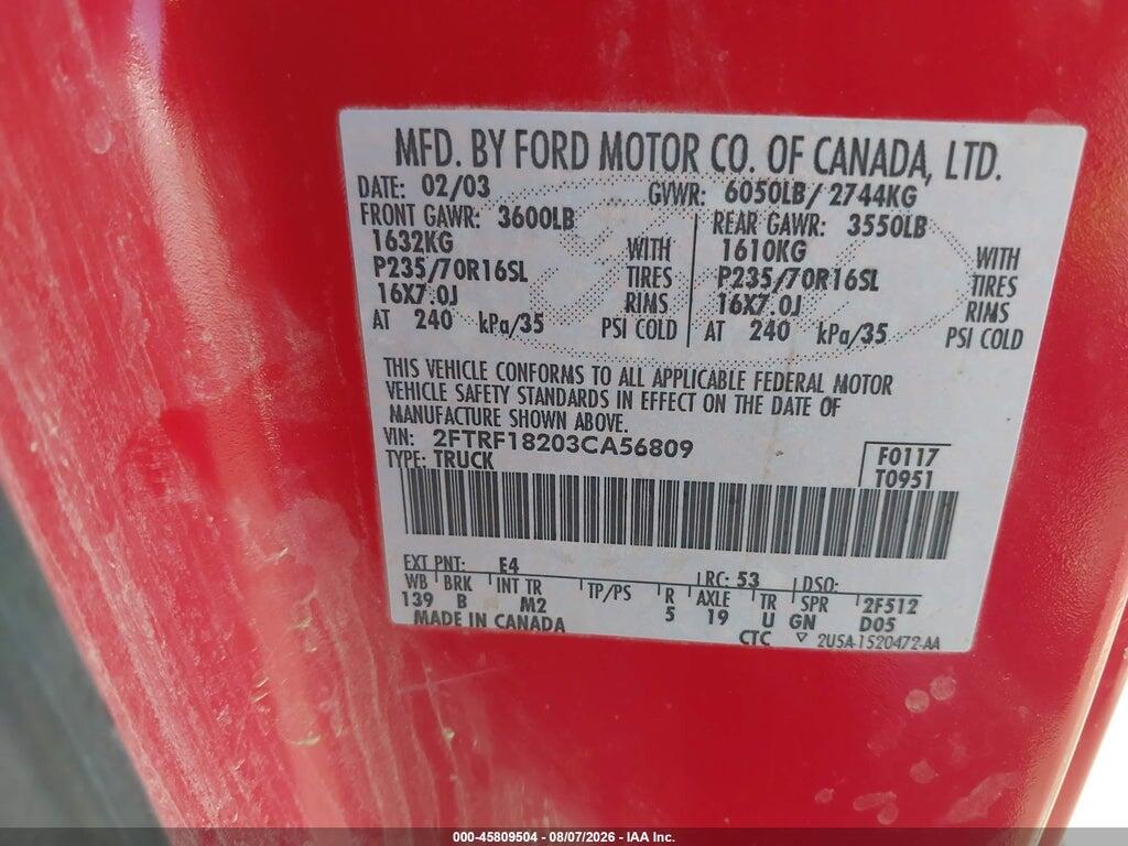 2FTRF18203CA56809 2003 FORD F-150 photo no. 9