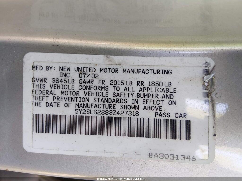 5Y2SL62883Z427318 2003 PONTIAC VIBE photo no. 9