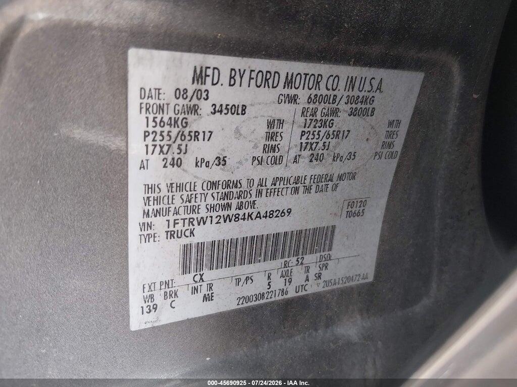 1FTRW12W84KA48269 2004 FORD F-150 photo no. 9