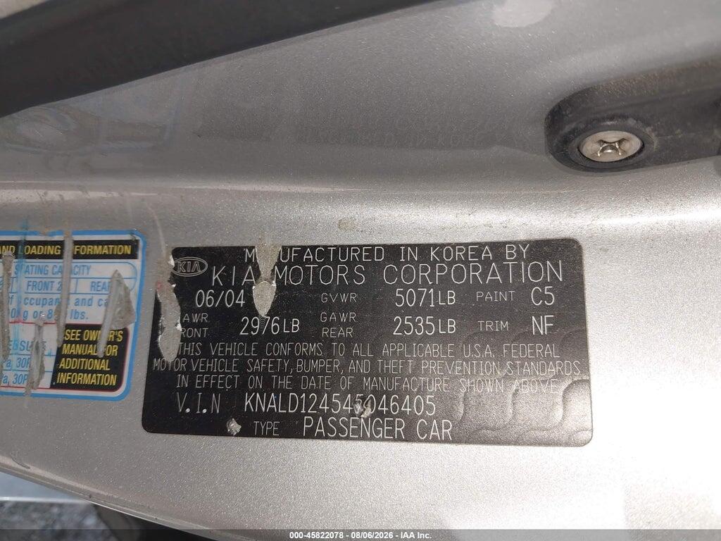 KNALD124545046405 2004 KIA AMANTI photo no. 9