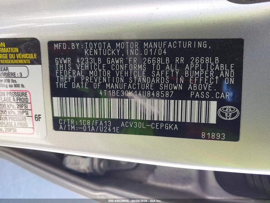 4T1BE30K14U848587 2004 TOYOTA CAMRY photo no. 9