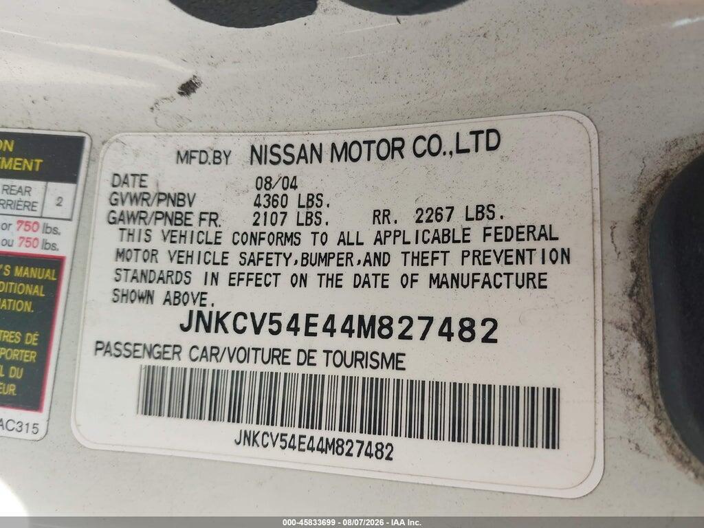 JNKCV54E44M827482 2004 INFINITI G35 photo no. 9