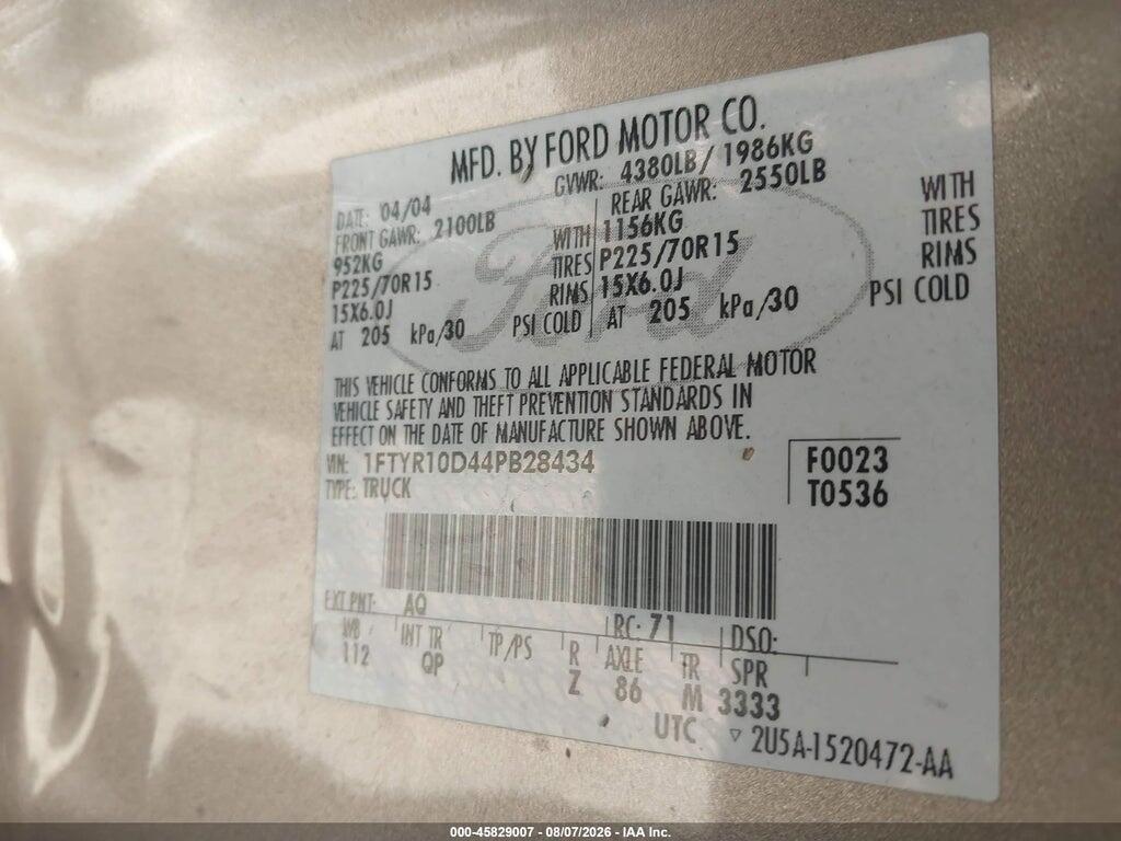 1FTYR10D44PB28434 2004 FORD RANGER photo no. 9