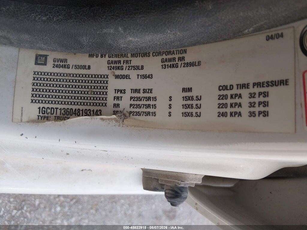 1GCDT136048193143 2004 CHEVROLET COLORADO photo no. 9