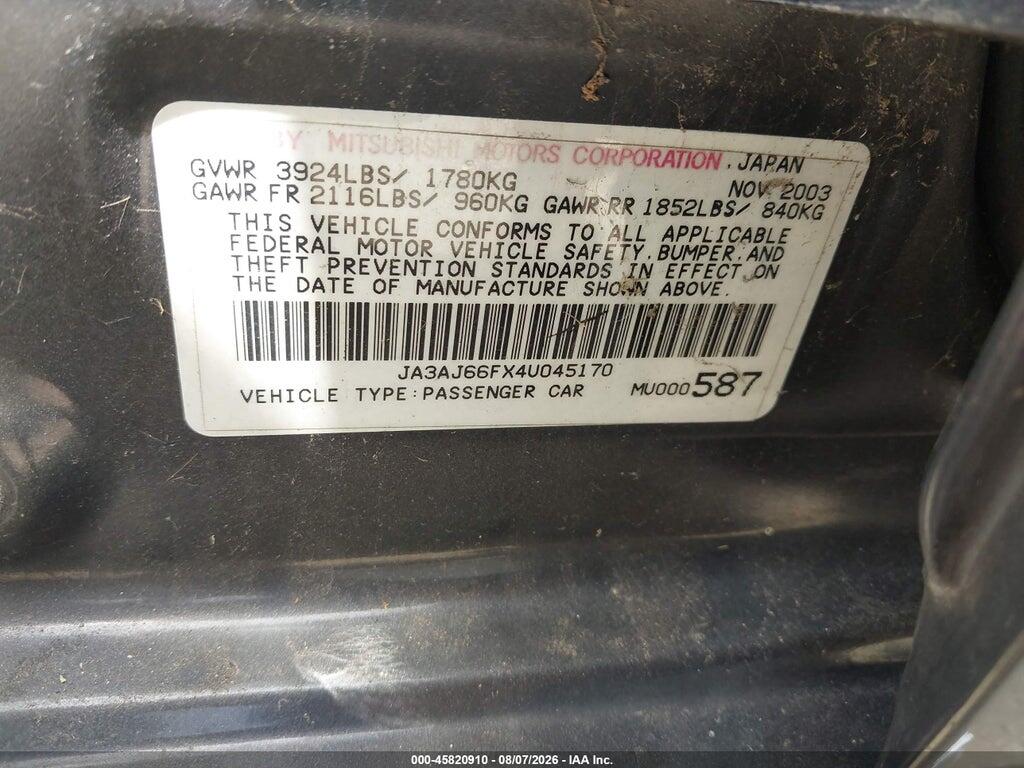 JA3AJ66FX4U045170 2004 MITSUBISHI LANCER photo no. 9