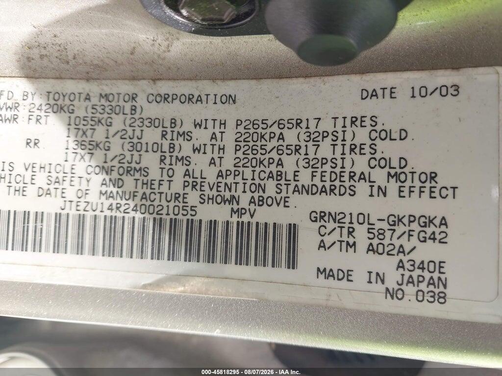 JTEZU14R240021055 2004 TOYOTA 4RUNNER photo no. 9