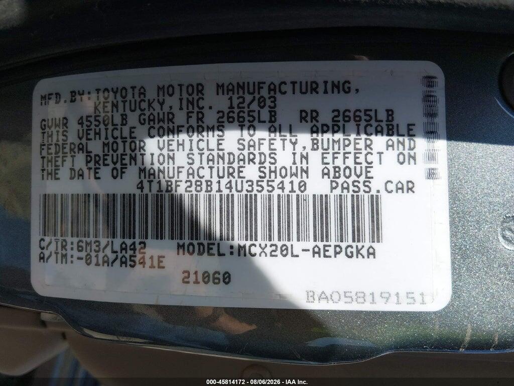 4T1BF28B14U355410 2004 TOYOTA AVALON photo no. 9