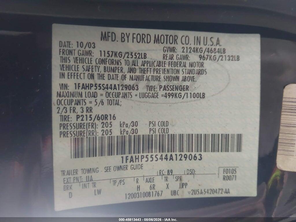 1FAHP55S44A129063 2004 FORD TAURUS photo no. 9