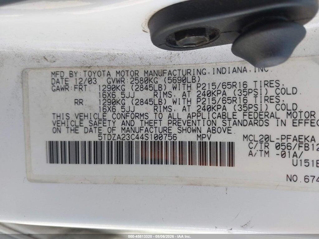 5TDZA23C44S100756 2004 TOYOTA SIENNA photo no. 9