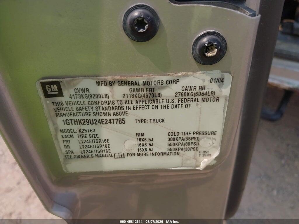 1GTHK29U24E247785 2004 GMC SIERRA 2500HD photo no. 9