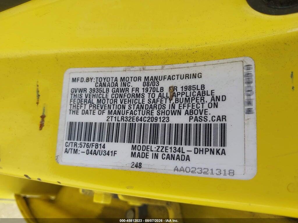 2T1LR32E64C209123 2004 TOYOTA MATRIX photo no. 9
