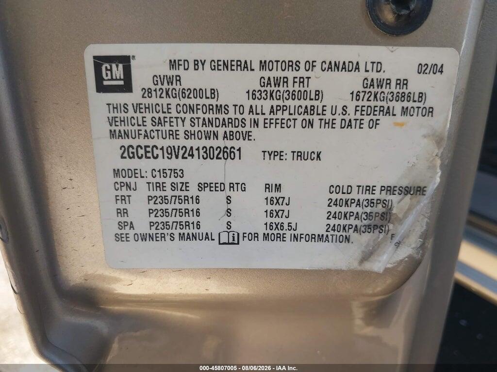 2GCEC19V241302661 2004 CHEVROLET SILVERADO 1500 photo no. 9