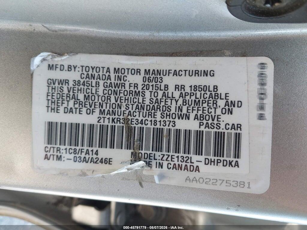 2T1KR32E34C181373 2004 TOYOTA MATRIX photo no. 9
