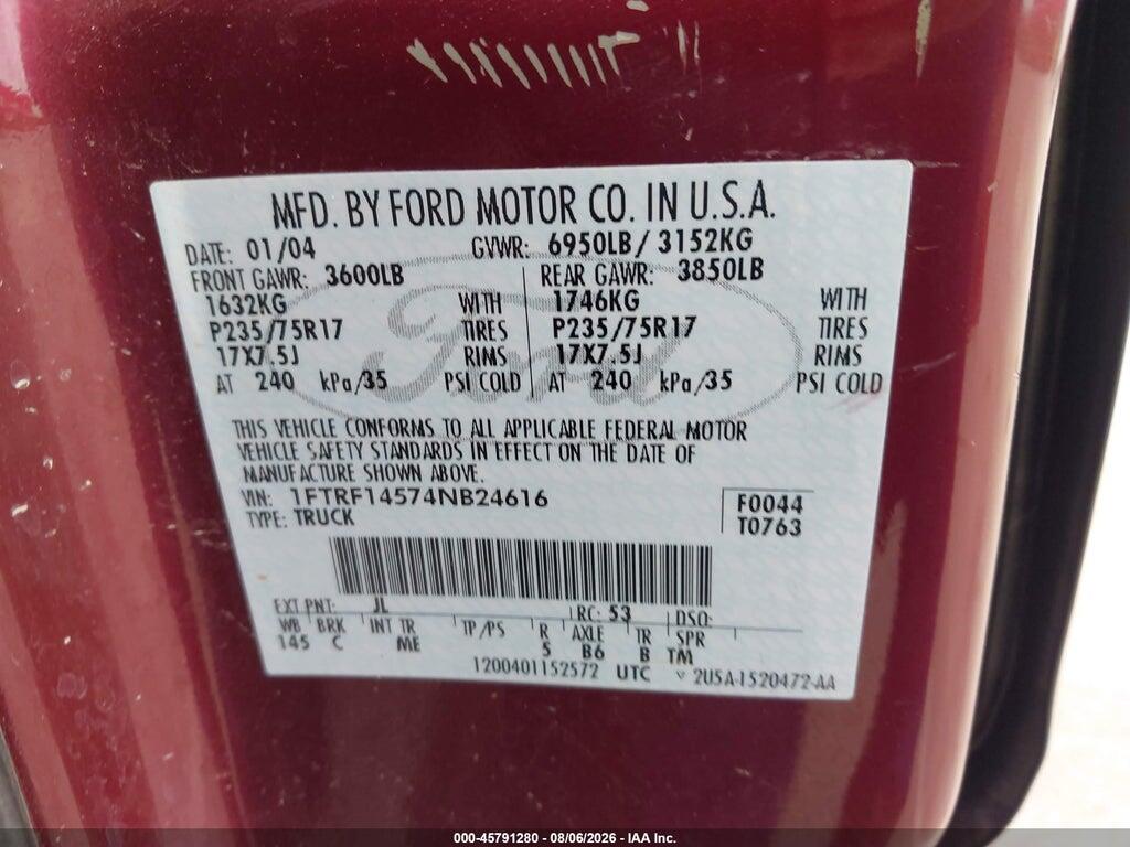 1FTRF14574NB24616 2004 FORD F-150 photo no. 9