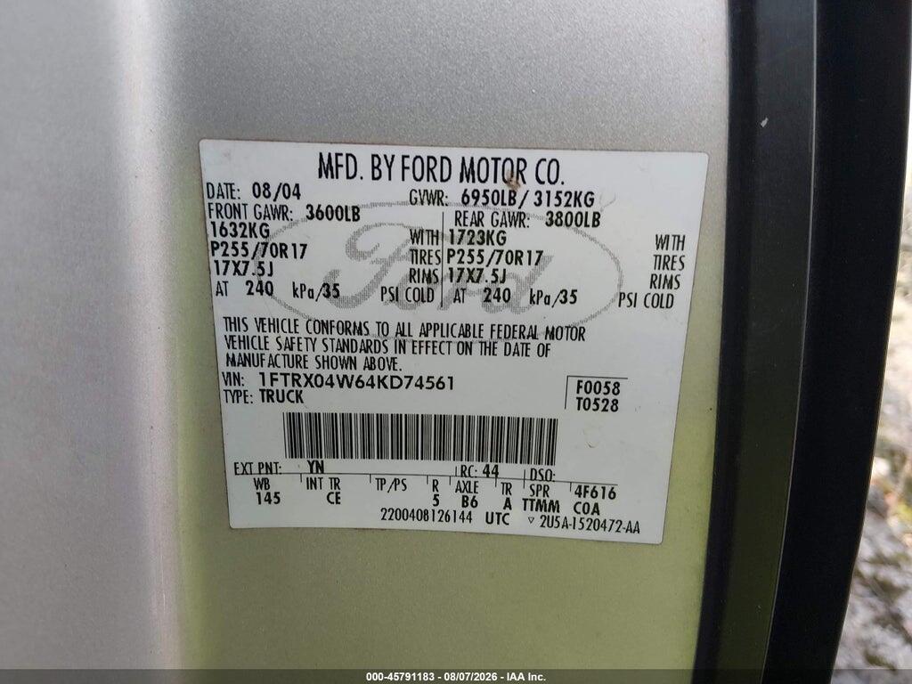 1FTRX04W64KD74561 2004 FORD F-150 photo no. 9