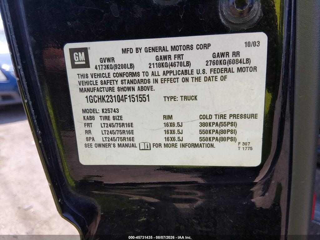 1GCHK23104F151551 2004 CHEVROLET SILVERADO 2500HD photo no. 9