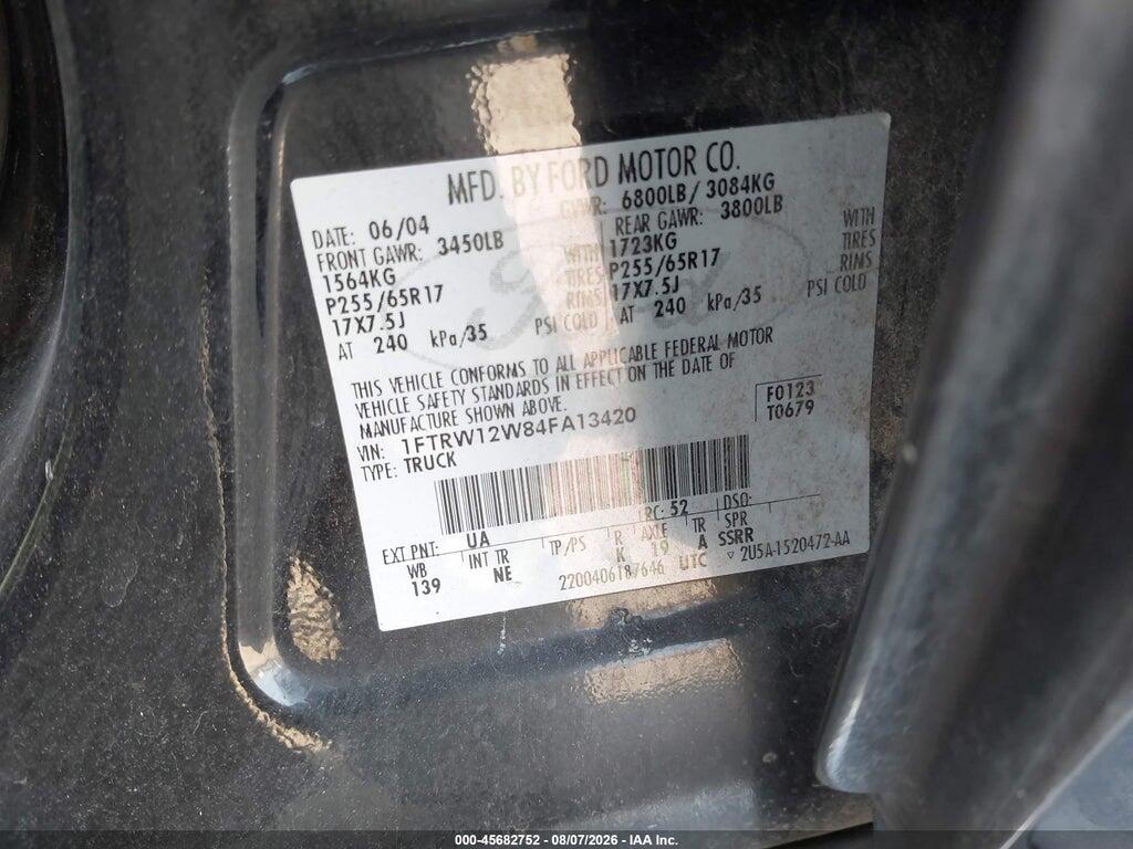 1FTRW12W84FA13420 2004 FORD F-150 photo no. 9
