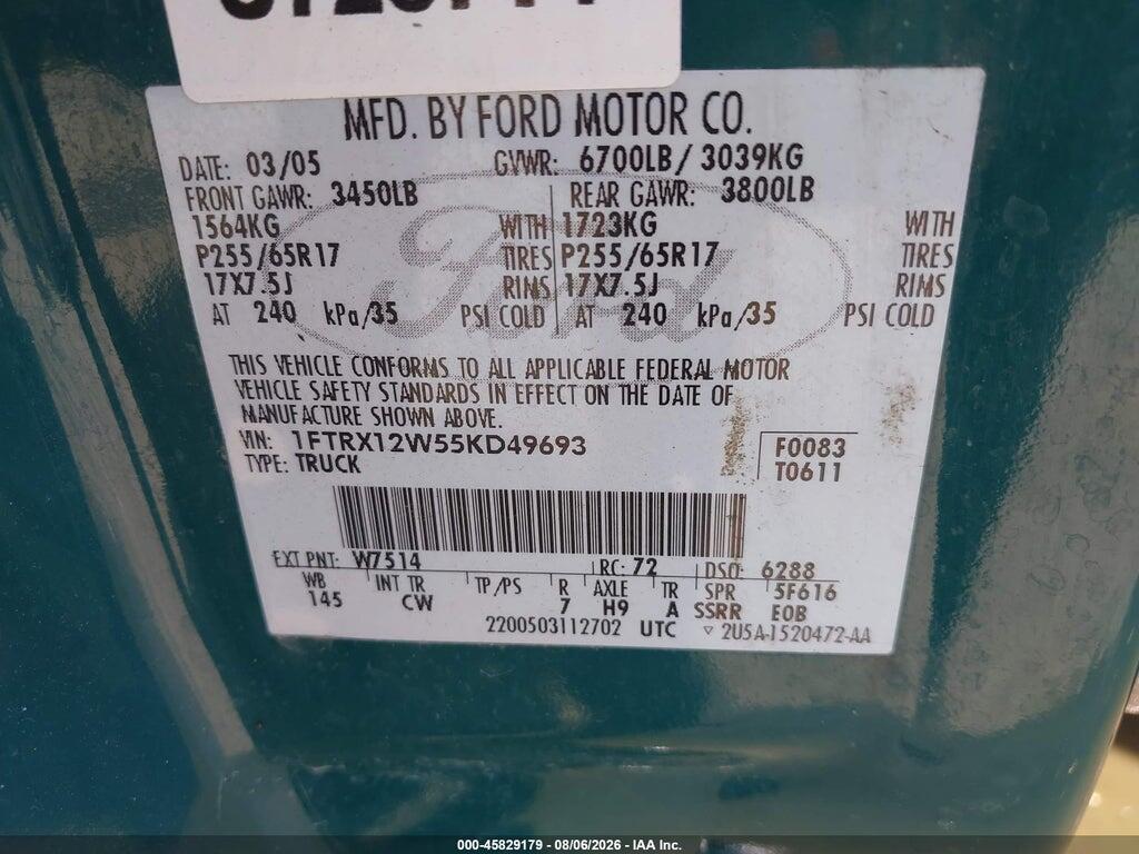 1FTRX12W55KD49693 2005 FORD F-150 photo no. 9