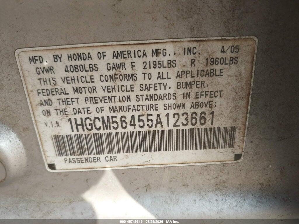 1HGCM56455A123661 2005 HONDA ACCORD photo no. 9