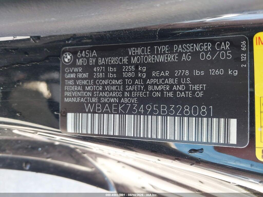 WBAEK73495B328081 2005 BMW 645CI photo no. 9