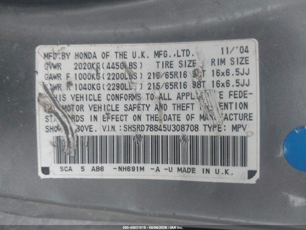 SHSRD78845U308708 2005 HONDA CR-V photo no. 9